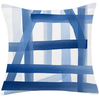 HKM-197779 Mediterranean Blue Cotton and Linen Square Pillow with Geometric Pattern - 45x45cm