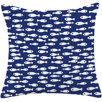 HKM-197779 Mediterranean Blue Cotton and Linen Square Pillow with Geometric Pattern - 45x45cm