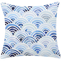 HKM-197779 Mediterranean Blue Cotton and Linen Square Pillow with Geometric Pattern - 45x45cm