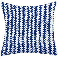 HKM-197779 Mediterranean Blue Cotton and Linen Square Pillow with Geometric Pattern - 45x45cm