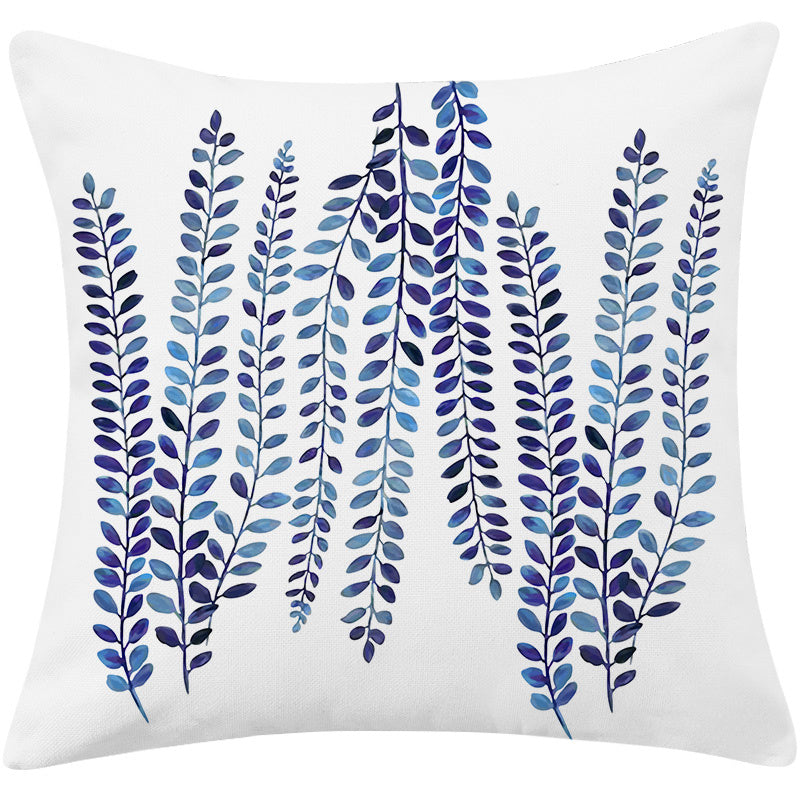 HKM-197779 Mediterranean Blue Cotton and Linen Square Pillow with Geometric Pattern - 45x45cm
