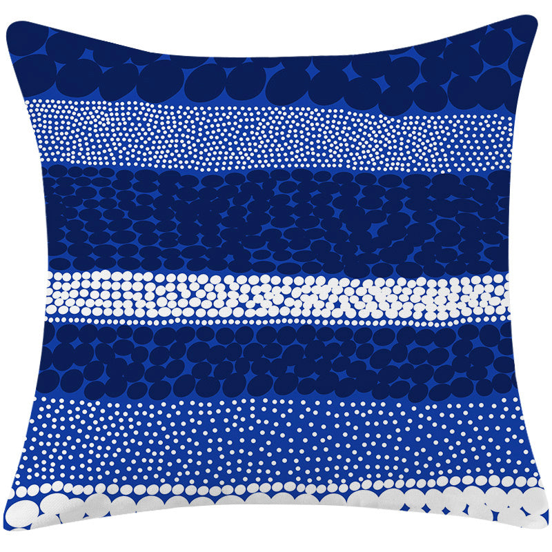 HKM-197779 Mediterranean Blue Cotton and Linen Square Pillow with Geometric Pattern - 45x45cm