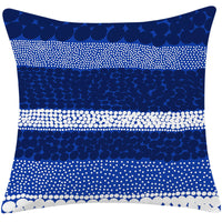 HKM-197779 Mediterranean Blue Cotton and Linen Square Pillow with Geometric Pattern - 45x45cm
