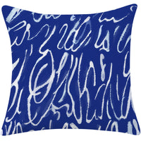 HKM-197779 Mediterranean Blue Cotton and Linen Square Pillow with Geometric Pattern - 45x45cm