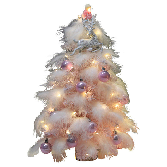 HKM-198163 Pink Feather LED Desktop Christmas Tree Decoration - 30cm Holiday Ornament