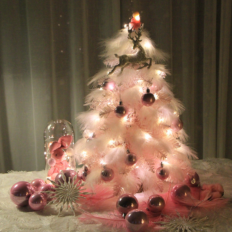 HKM-198163 Pink Feather LED Desktop Christmas Tree Decoration - 30cm Holiday Ornament