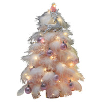 HKM-198163 Pink Feather LED Desktop Christmas Tree Decoration - 30cm Holiday Ornament