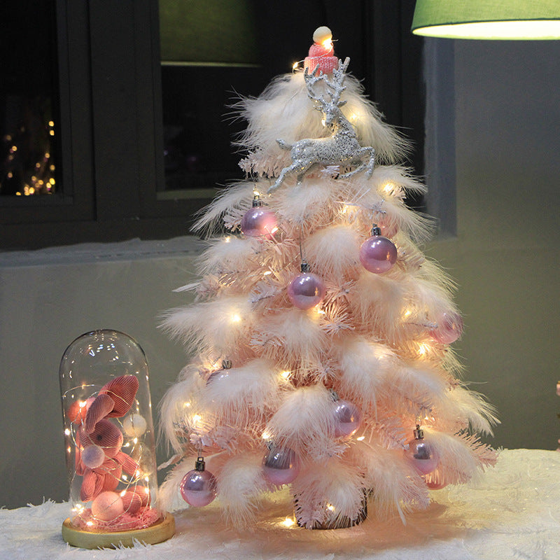 HKM-198163 Pink Feather LED Desktop Christmas Tree Decoration - 30cm Holiday Ornament