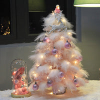 HKM-198163 Pink Feather LED Desktop Christmas Tree Decoration - 30cm Holiday Ornament