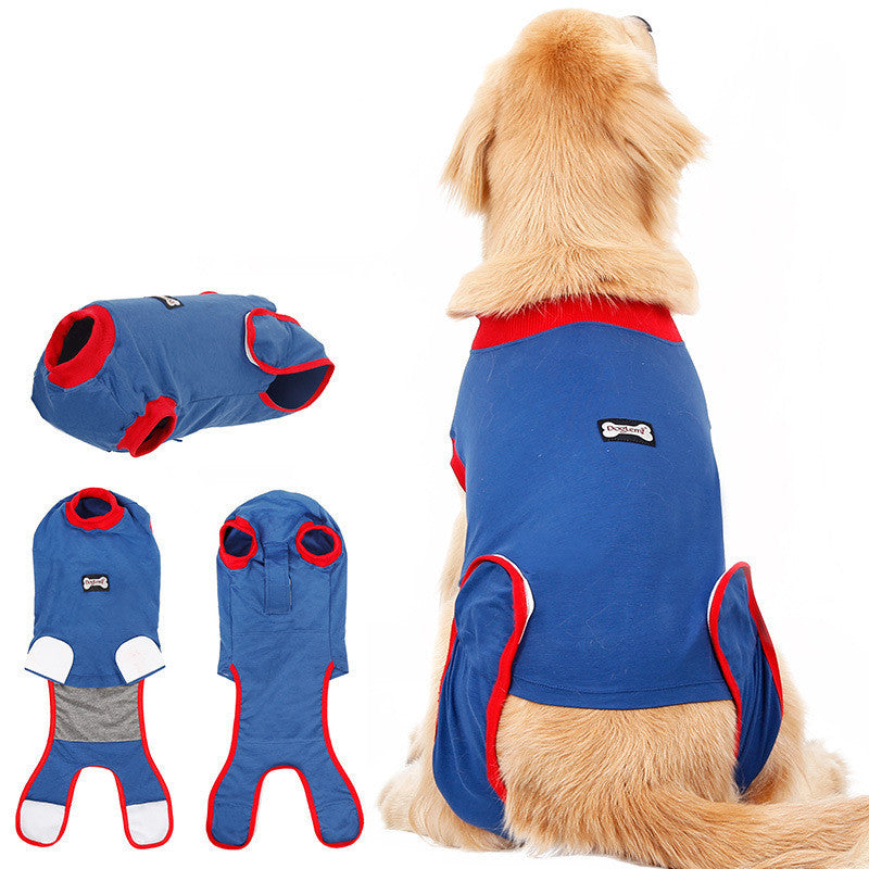 HKM-198163 Postoperative Recovery Cotton Vest for Dogs - Anti-Licking Surgical Gown in Blue