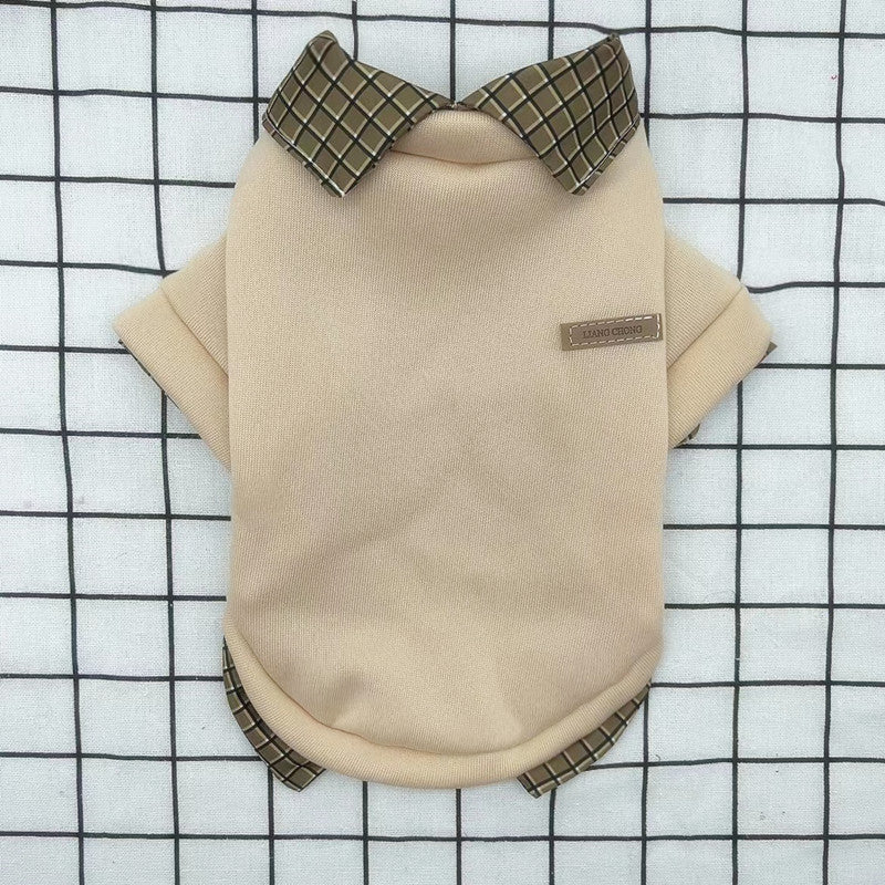 HKM-198291 Detachable Collar Thin Velvet Dog Hoodie - Casual Pet Apparel in Gray, Beige, and Dark Gray