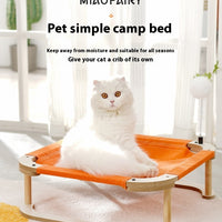 HKM-198355 Wooden Camp Bed for Cats and Dogs - Washable Minimalist Pet Hammock, Size M (46x46cm)