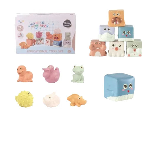 HKM-198547 Baby Silicone Stacking and Nesting Block Toy Set for Developmental Play