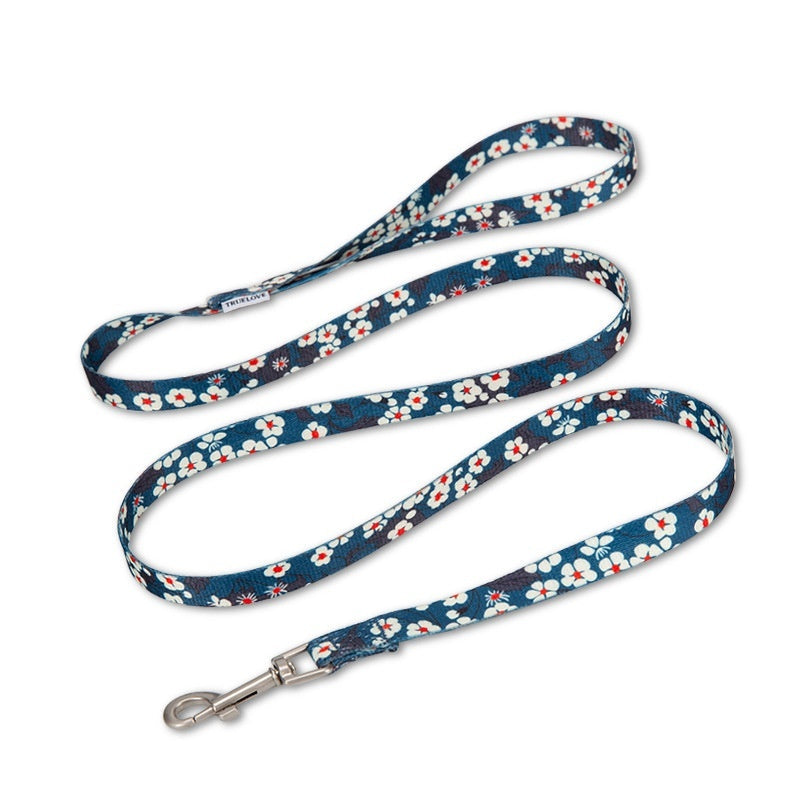 HKM-198547 Floral Hand-Held Rope for Cats and Dogs, 1.3cm Width, 120cm Length, Durable Polyester with Zinc Alloy Buckle