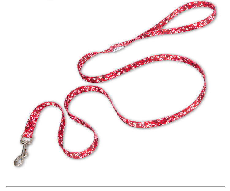 HKM-198547 Floral Hand-Held Rope for Cats and Dogs, 1.3cm Width, 120cm Length, Durable Polyester with Zinc Alloy Buckle