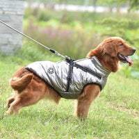 HKM-198547 Reflective Cotton-padded Coat for Pets - Christmas Snowflake, Plaid & Silver Gray, Sizes 3XL-5XL