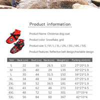 HKM-198547 Reflective Cotton-padded Coat for Pets - Christmas Snowflake, Plaid & Silver Gray, Sizes 3XL-5XL