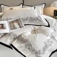 HKM-198547 Solid Color Cotton Embroidered Four-Piece Bedding Set for 1.5m and 1.8m Beds