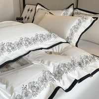 HKM-198547 Solid Color Cotton Embroidered Four-Piece Bedding Set for 1.5m and 1.8m Beds