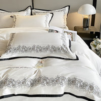 HKM-198547 Solid Color Cotton Embroidered Four-Piece Bedding Set for 1.5m and 1.8m Beds