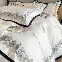 HKM-198547 Solid Color Cotton Embroidered Four-Piece Bedding Set for 1.5m and 1.8m Beds
