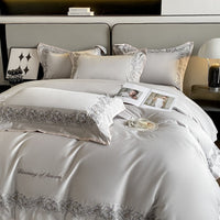 HKM-198547 Solid Color Cotton Embroidered Four-Piece Bedding Set for 1.5m and 1.8m Beds