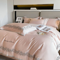 HKM-198547 Solid Color Cotton Embroidered Four-Piece Bedding Set for 1.5m and 1.8m Beds