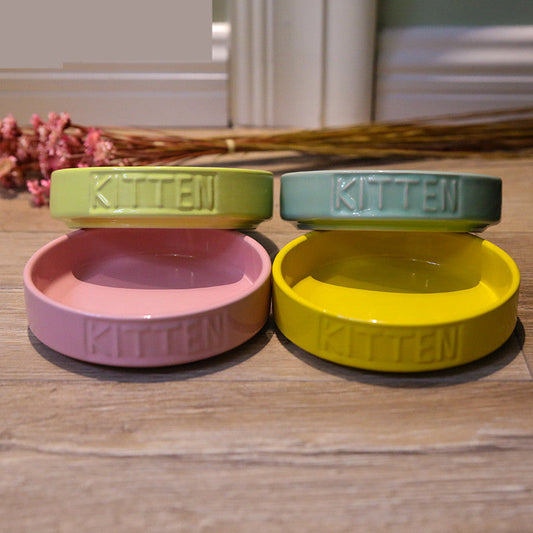 HKM-198739 Ceramic Dog and Cat Food Bowl - Medium Porcelain Dish in Assorted Colors