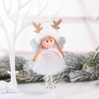 HKM-198995 Christmas Angel Pendant with Sequined Antlers and Bell - Decorative Yarn Ornament