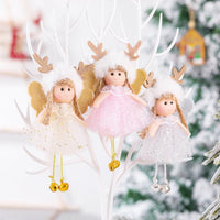 HKM-198995 Christmas Angel Pendant with Sequined Antlers and Bell - Decorative Yarn Ornament