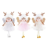 HKM-198995 Christmas Angel Pendant with Sequined Antlers and Bell - Decorative Yarn Ornament