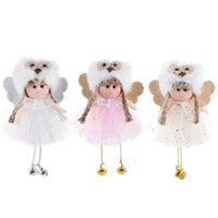 HKM-198995 Christmas Angel Pendant with Sequined Antlers and Bell - Decorative Yarn Ornament