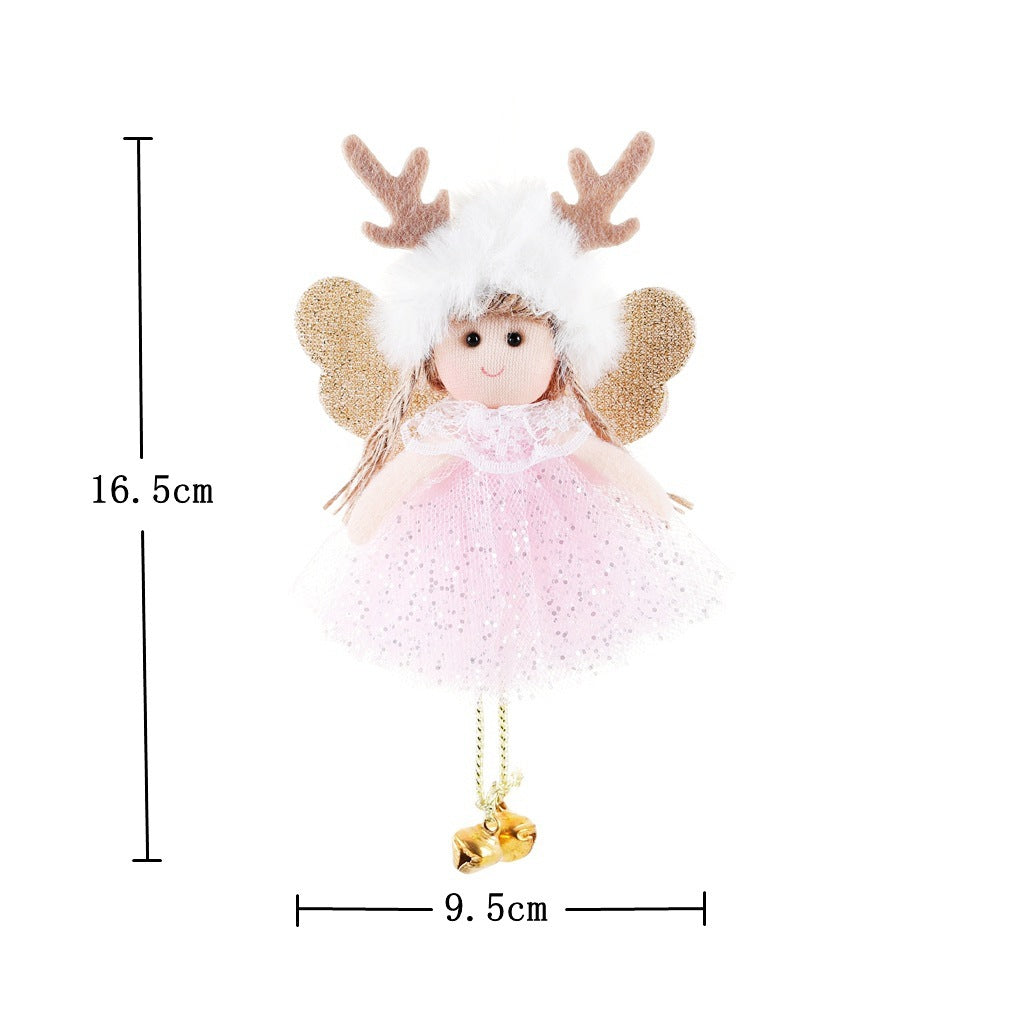 HKM-198995 Christmas Angel Pendant with Sequined Antlers and Bell - Decorative Yarn Ornament