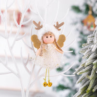 HKM-198995 Christmas Angel Pendant with Sequined Antlers and Bell - Decorative Yarn Ornament