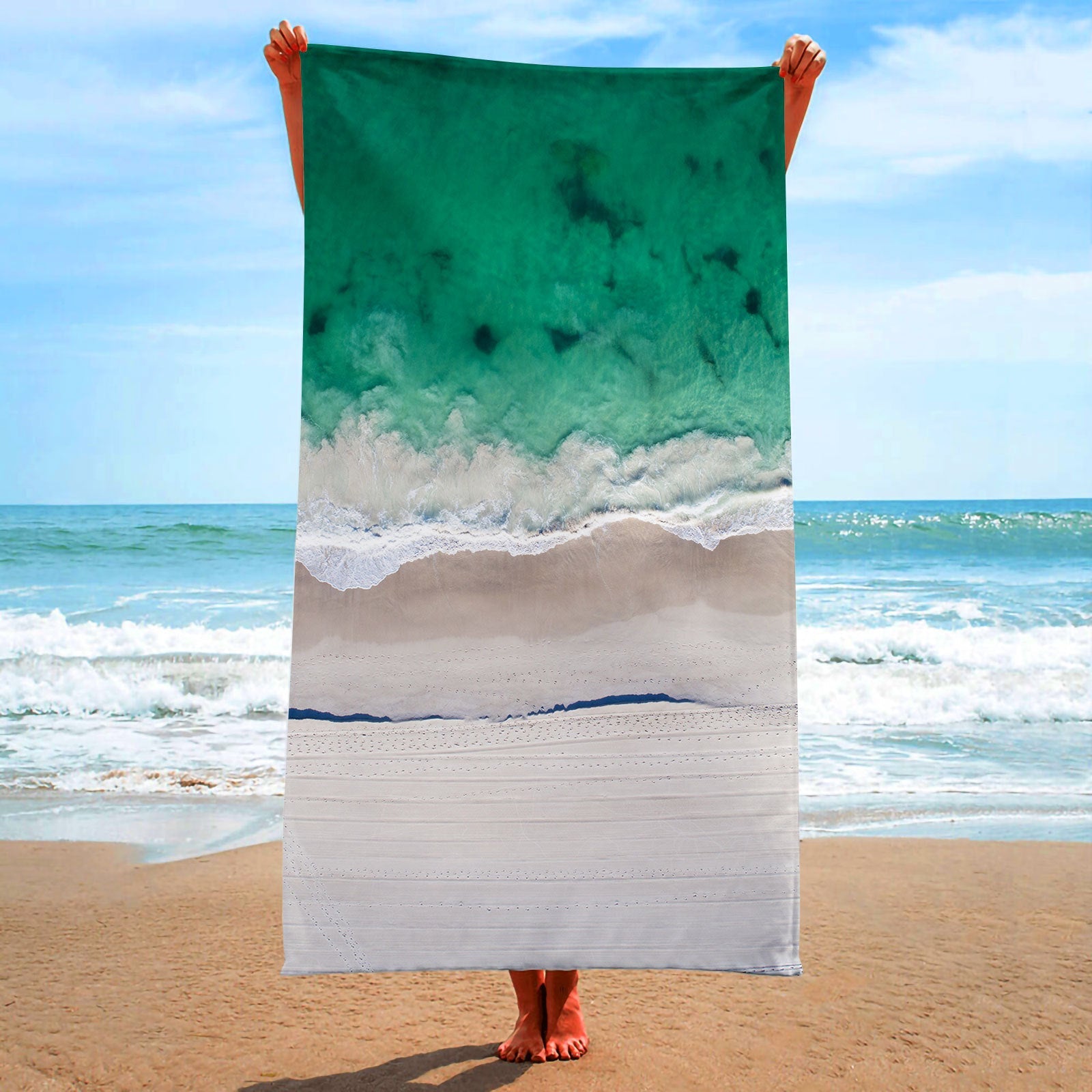 HKM-199123 Ultra-Fine Fiber Flat Woven Square Beach Towel - 150x75cm, Lightweight and Quick-Drying