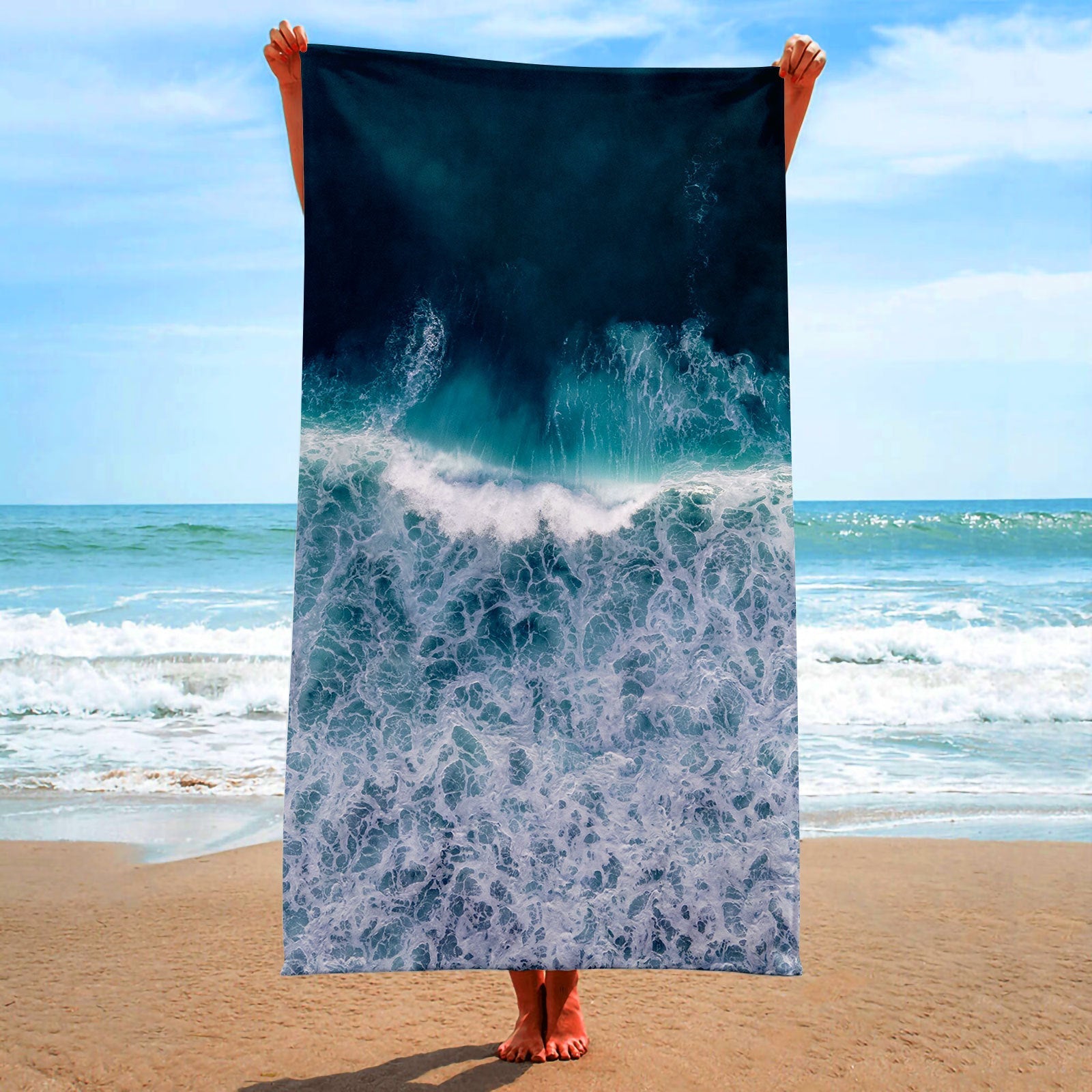 HKM-199123 Ultra-Fine Fiber Flat Woven Square Beach Towel - 150x75cm, Lightweight and Quick-Drying