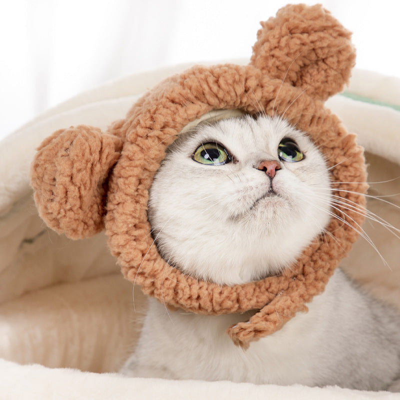 HKM-199379 Cat Bear Cartoon Dress-Up Hat in White, Pink, and Brown - Sizes S, M, L