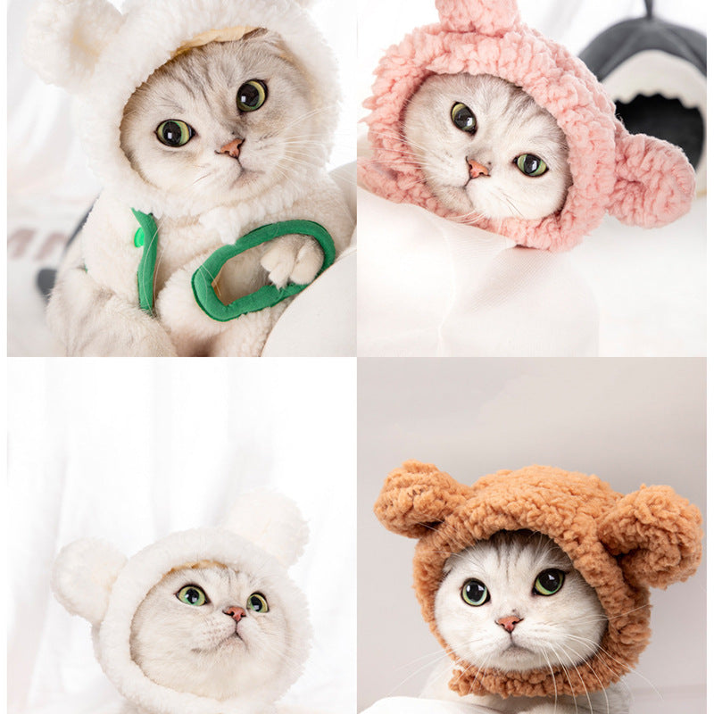 HKM-199379 Cat Bear Cartoon Dress-Up Hat in White, Pink, and Brown - Sizes S, M, L