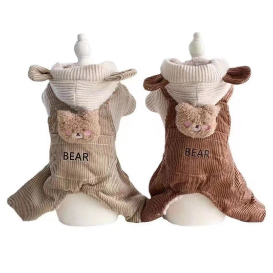 HKM-199379 Fleece-Lined Pet Overalls in Light and Dark Brown for Added Warmth and Comfort