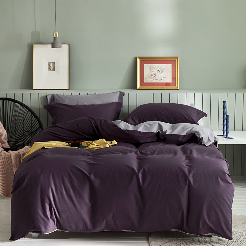 HKM-199699 Brushed Long-Staple Cotton Fleece Bedding Set – 4-Piece Solid Color Collection