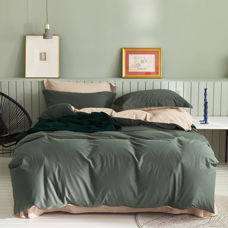 HKM-199699 Brushed Long-Staple Cotton Fleece Bedding Set – 4-Piece Solid Color Collection