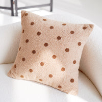 HKM-199763 Cute Plush Square Pillow Cover in Milky White, Black Polka Dot, and Caramel Colors, 45x45 cm
