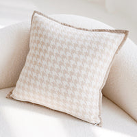 HKM-199763 Cute Plush Square Pillow Cover in Milky White, Black Polka Dot, and Caramel Colors, 45x45 cm