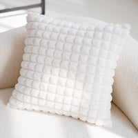 HKM-199763 Cute Plush Square Pillow Cover in Milky White, Black Polka Dot, and Caramel Colors, 45x45 cm