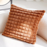 HKM-199763 Cute Plush Square Pillow Cover in Milky White, Black Polka Dot, and Caramel Colors, 45x45 cm