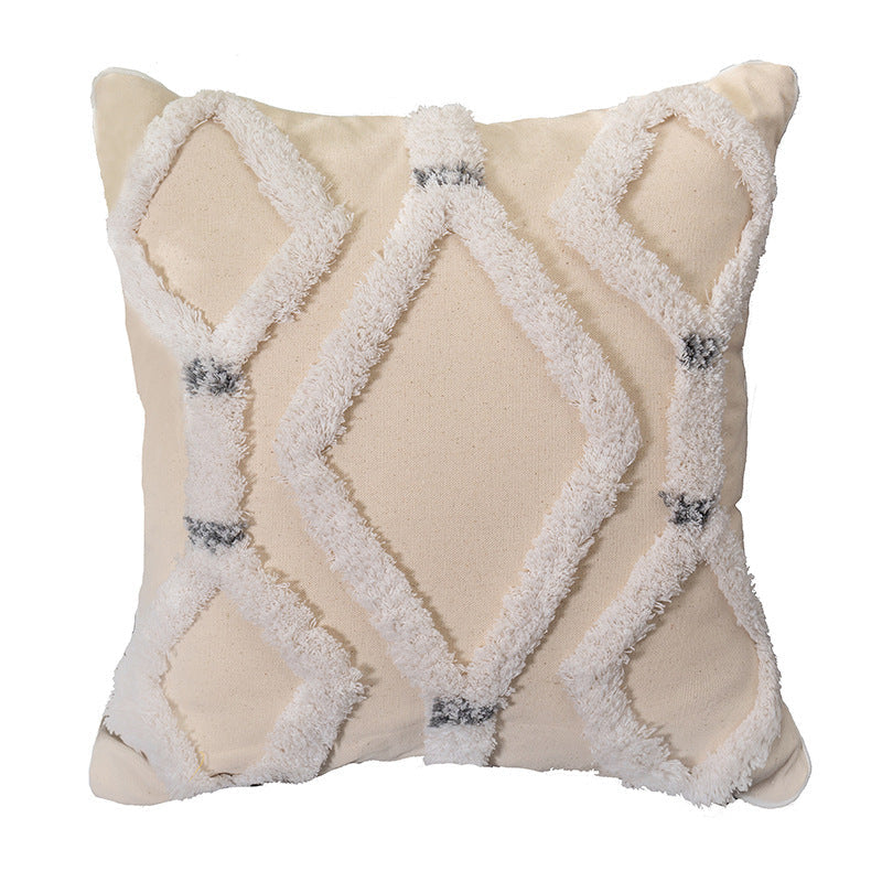 HKM-200083 Vintage Tufted Cotton and Linen Pillowcase, 45x45cm, PP Cotton Filling