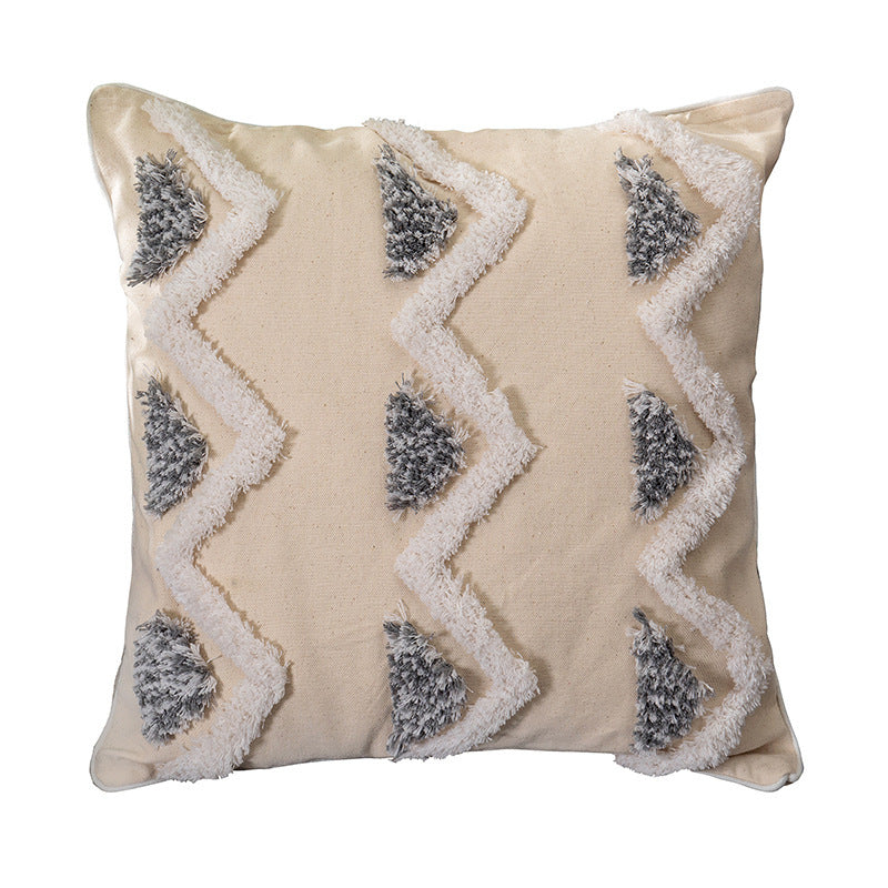 HKM-200083 Vintage Tufted Cotton and Linen Pillowcase, 45x45cm, PP Cotton Filling