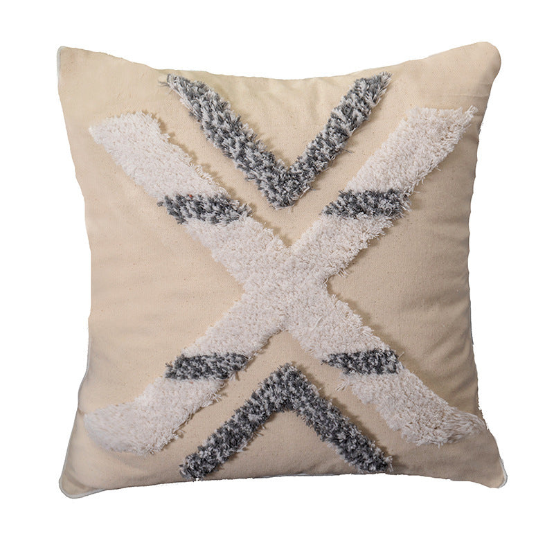HKM-200083 Vintage Tufted Cotton and Linen Pillowcase, 45x45cm, PP Cotton Filling