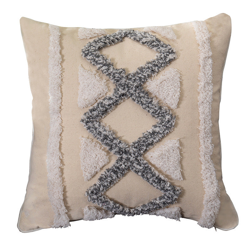 HKM-200083 Vintage Tufted Cotton and Linen Pillowcase, 45x45cm, PP Cotton Filling