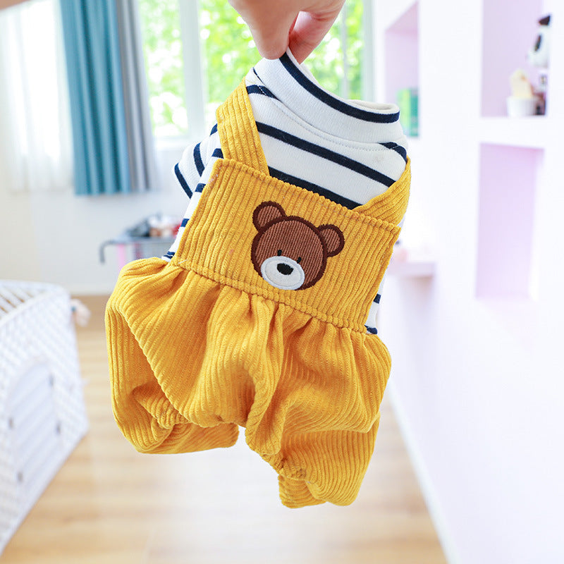 HKM-200531 Cozy Teddy Fleece-Lined Dog Overalls in Bread Bear Style for Small to Extra Large Dogs